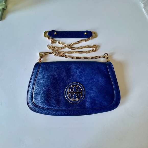 NWoT ROYAL BLUE TORY BURCH Crossbody Bag Purse, Pebbled Leather Gold Chain Strap - Picture 10 of 11